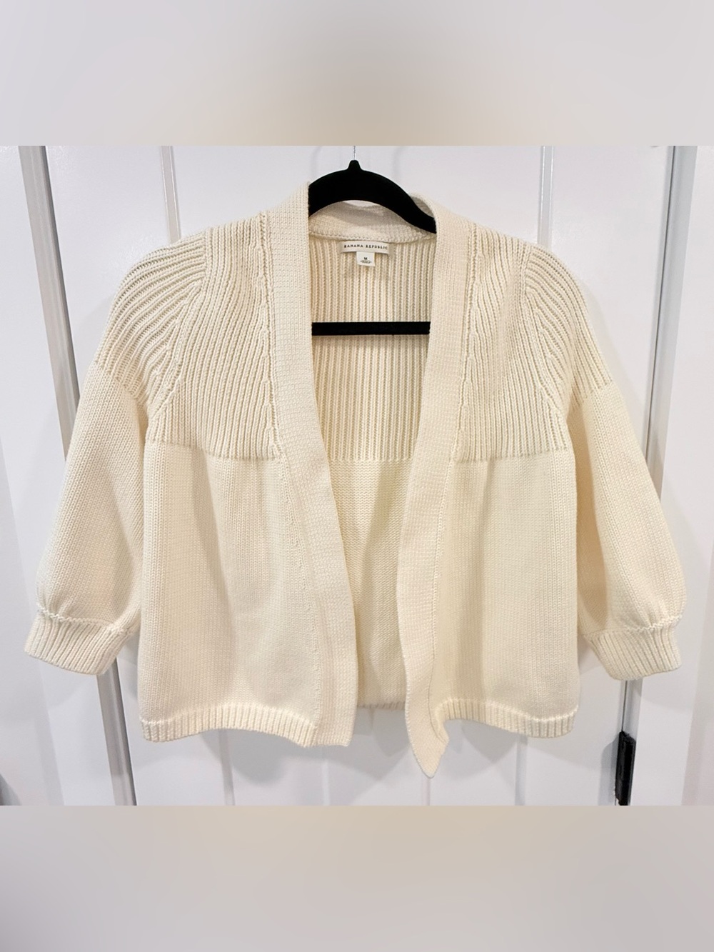 Banana Republic Cream Open-Front Ribbed Yoke Cardigan